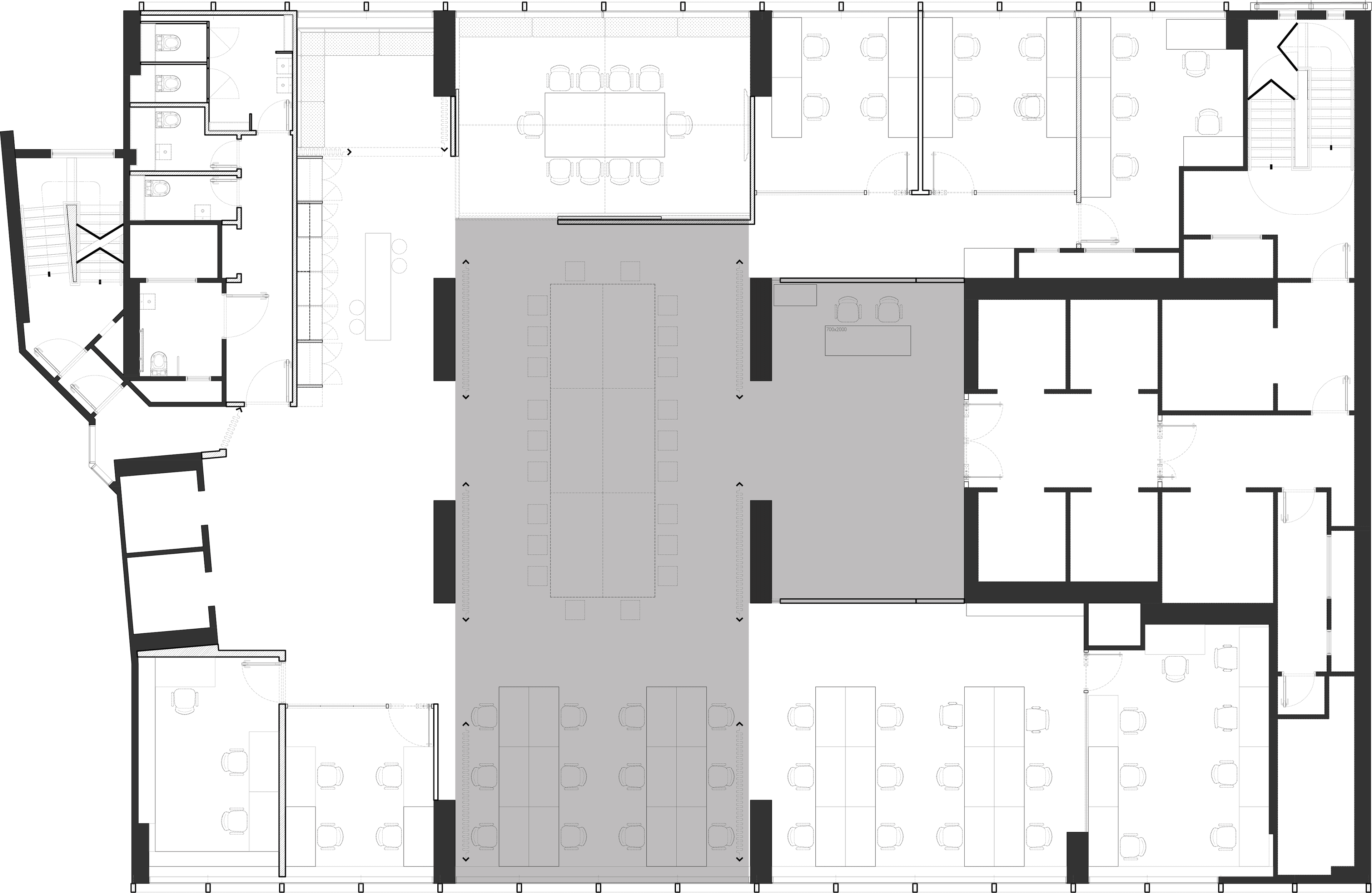 Floor plan — hot desk and library layout