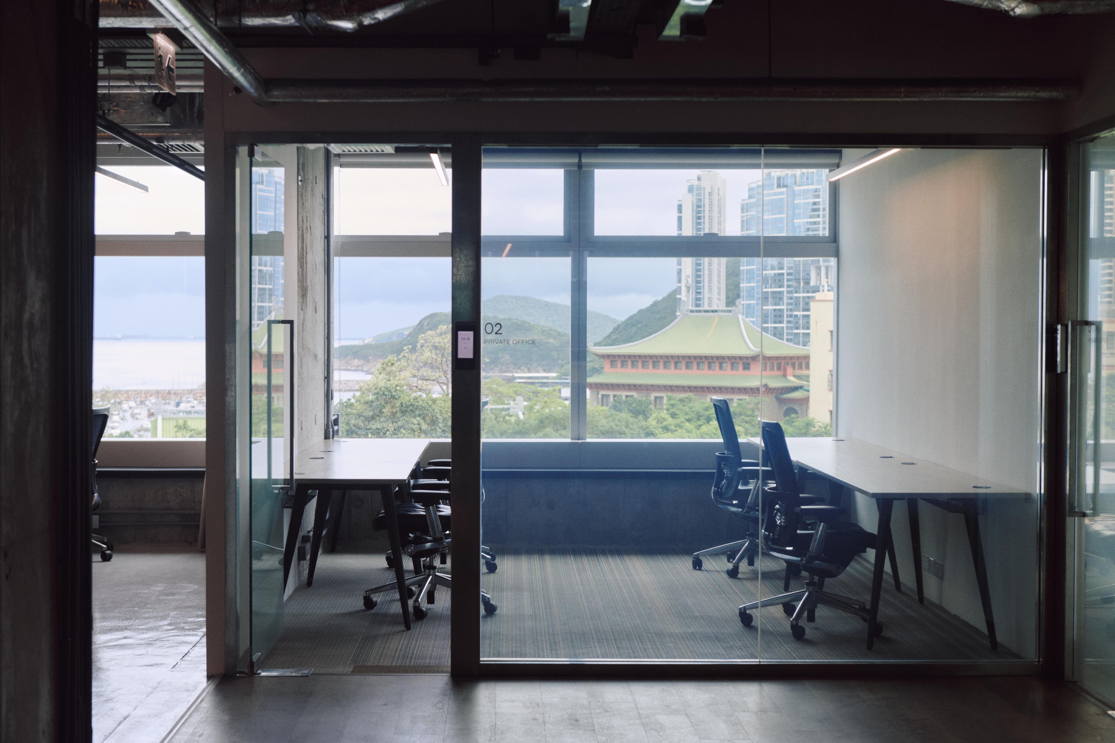 Enclosed private office with glass partition